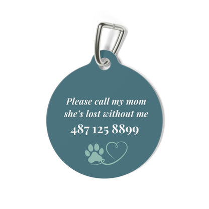 Back of the Halloween pet tag with personalized contact information