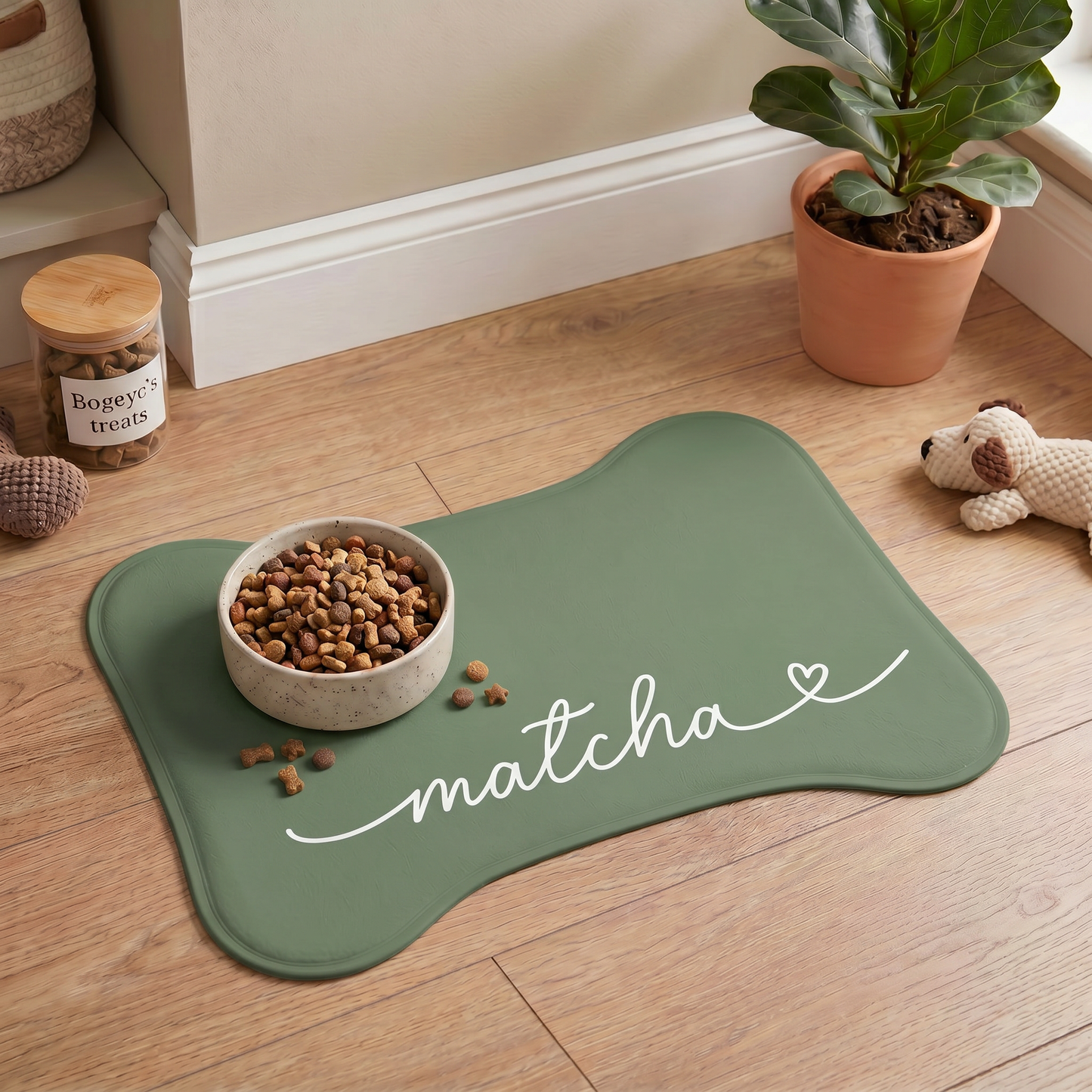 Personalized Matcha Green Dog Food Mat