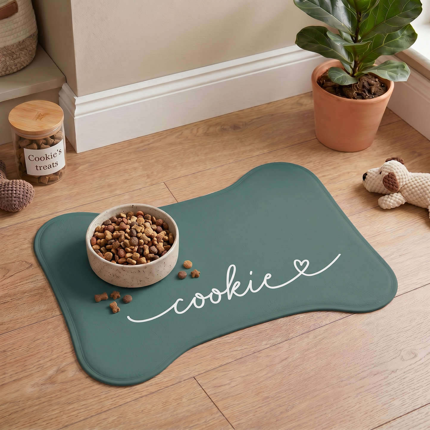Personalized Pine Green Dog Food Mat