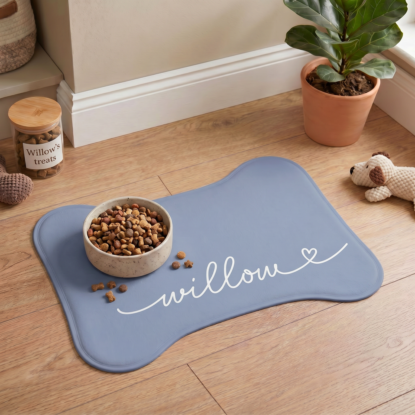 Personalized Medium Teal Dog Food Mat