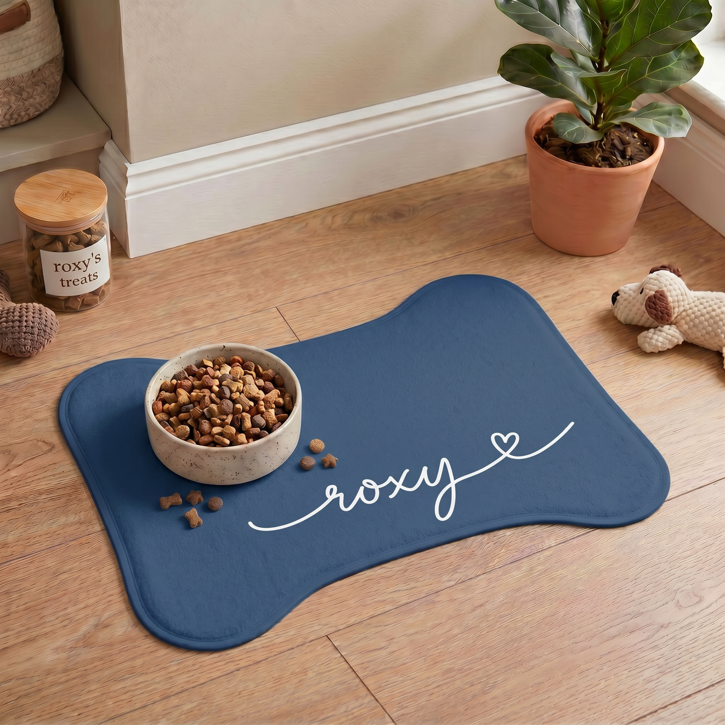Personalized Steel Blue Dog Food Mat