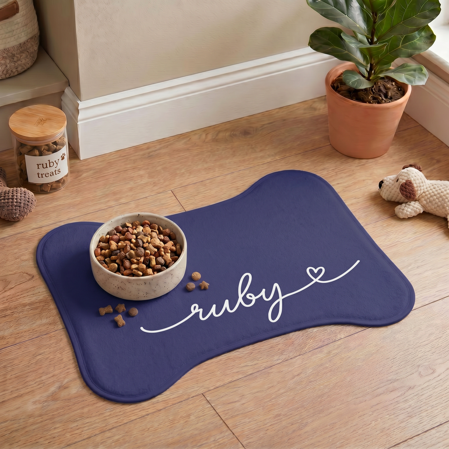Personalized Violet Dog Food Mat