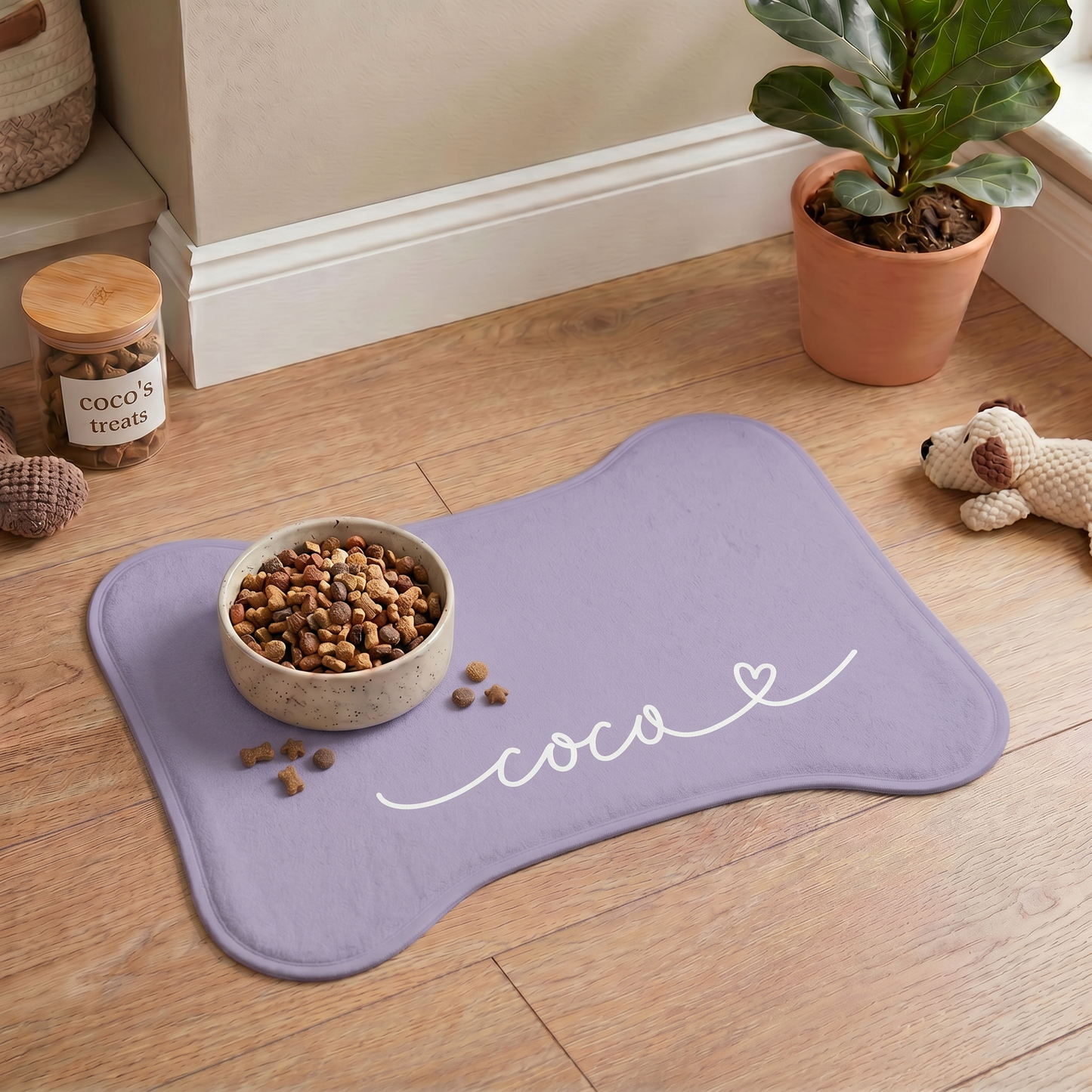 Personalized Soft Purple Dog Food Mat
