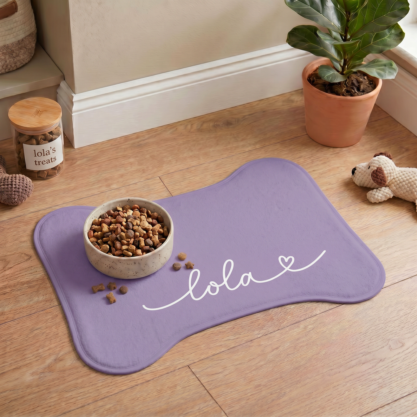 Personalized Deep Purple Dog Food Mat
