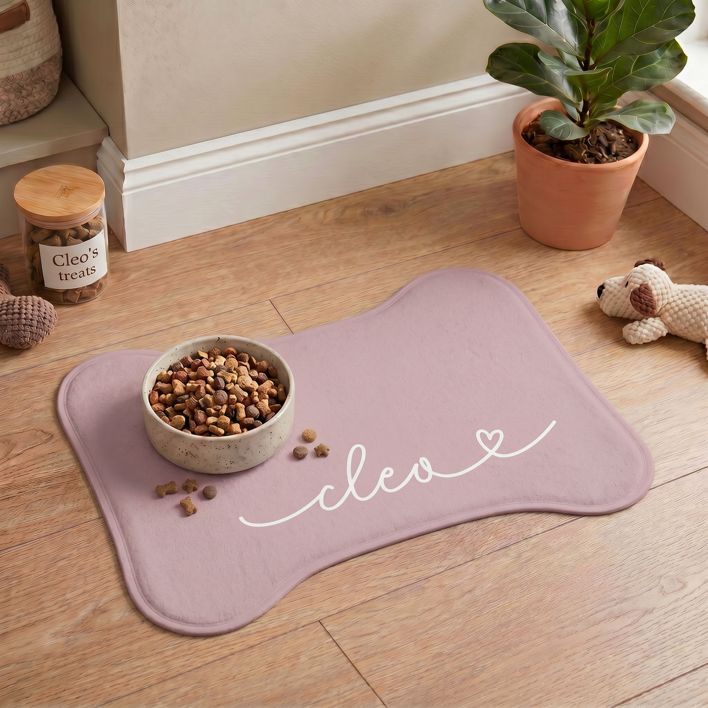 Personalized Soft Pink Dog Food Mat