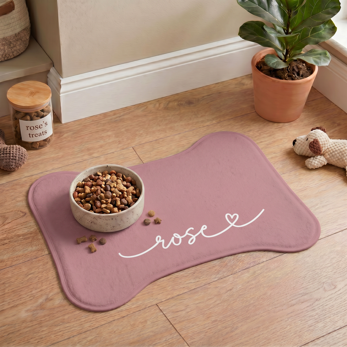 Personalized Rose Dog Food Mat