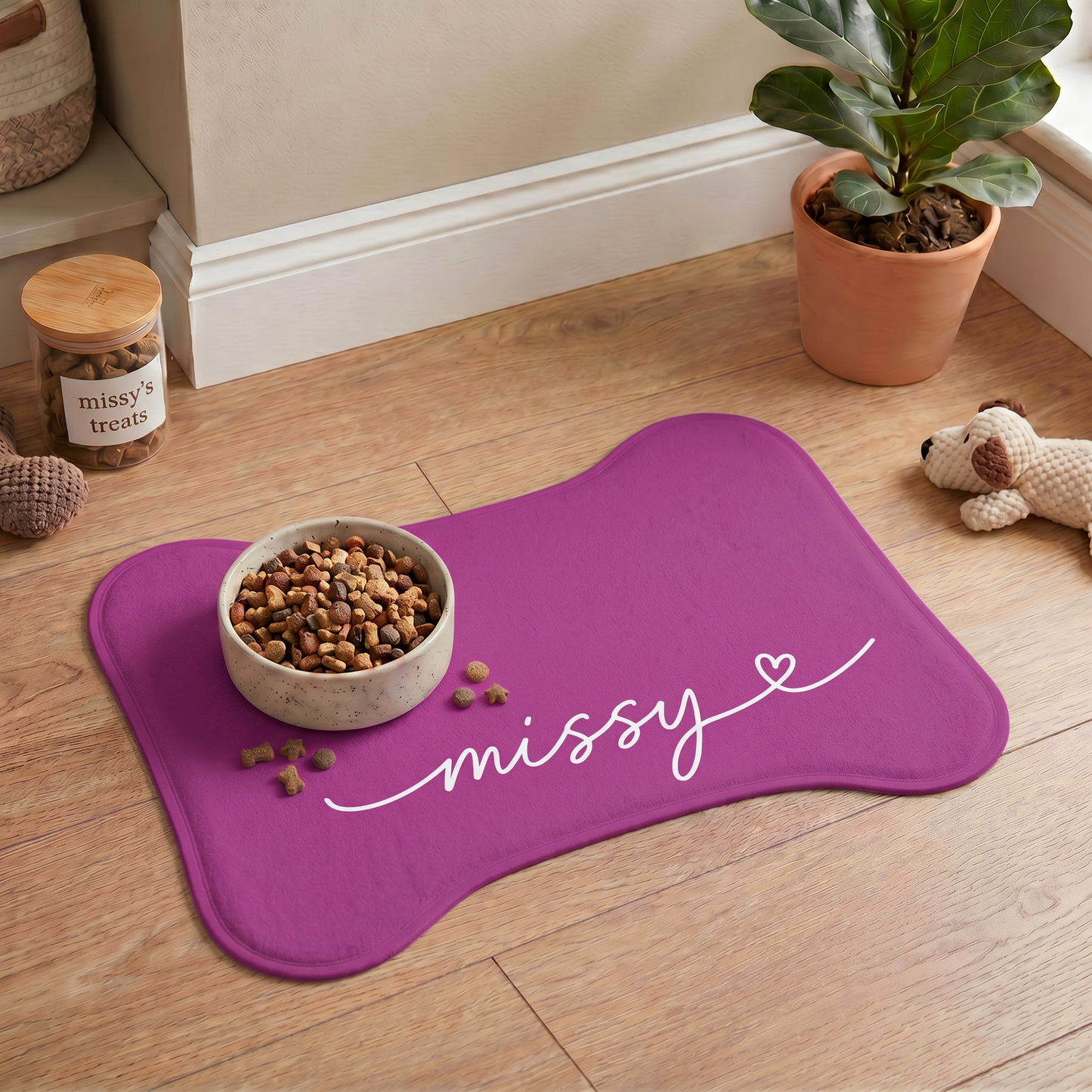 Personalized Magenta Dog Food Mat