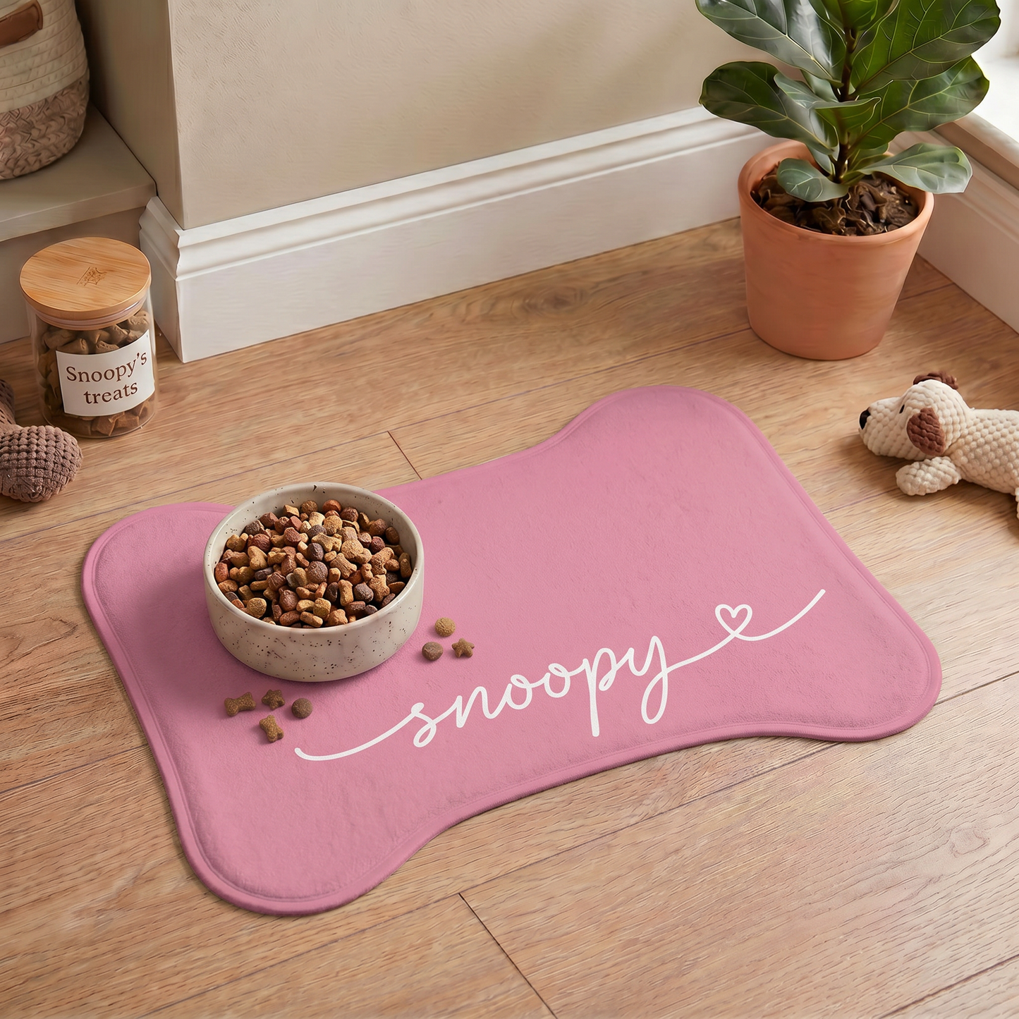 Personalized Pink Dog Food Mat