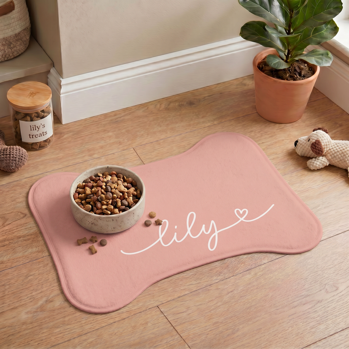 Personalized Coral Dog Food Mat