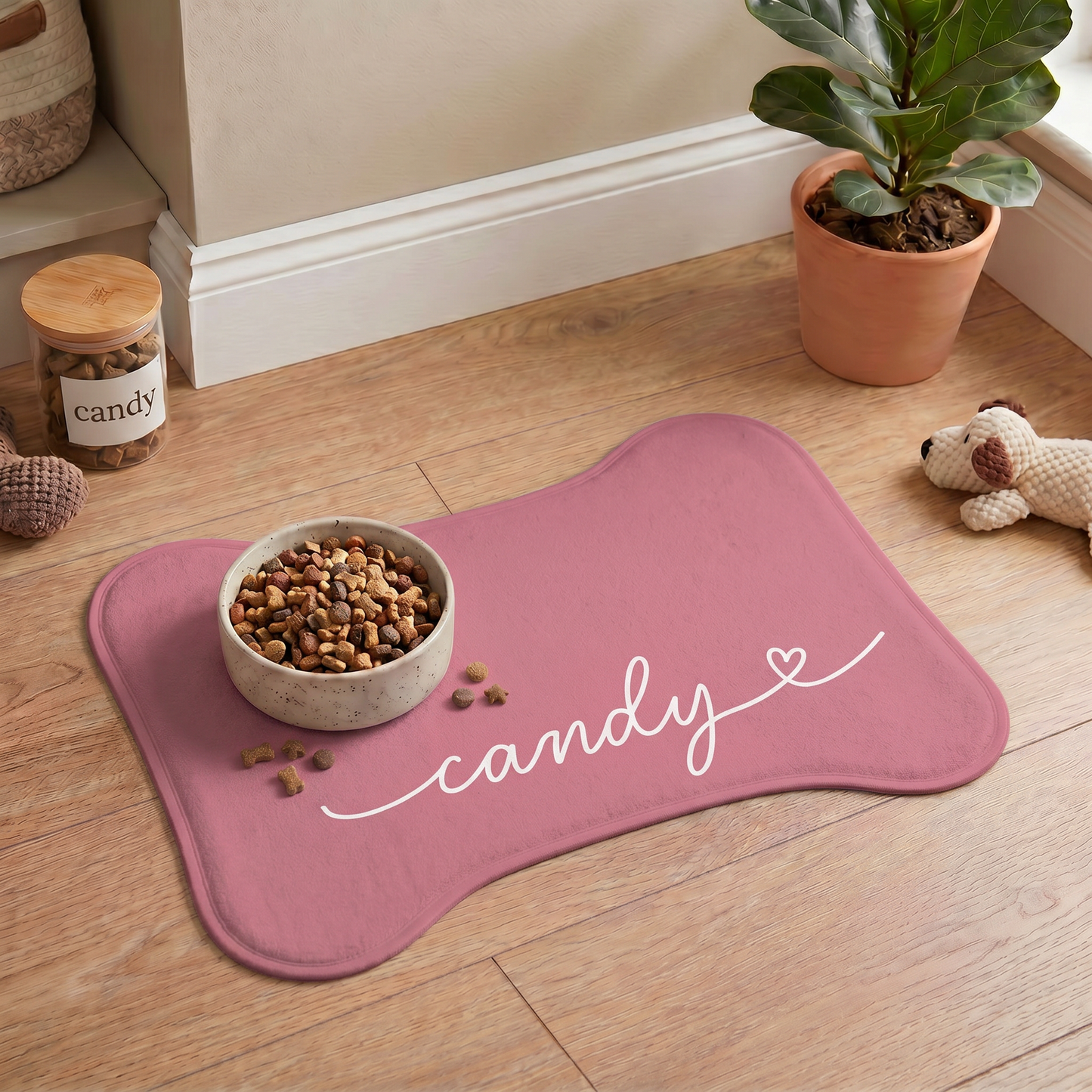 Personalized Candy Pink Dog Food Mat