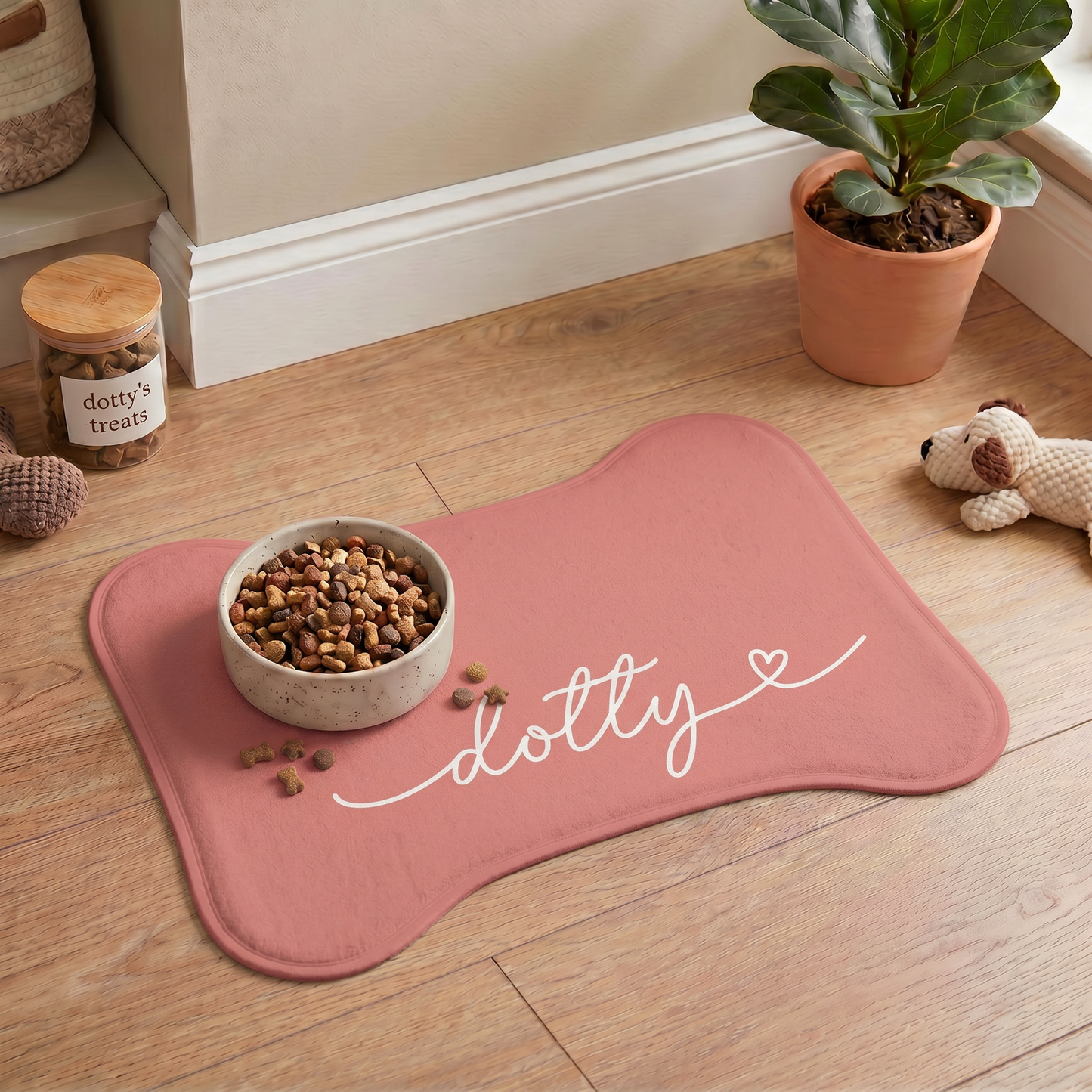 Personalized Peach Dog Food Mat