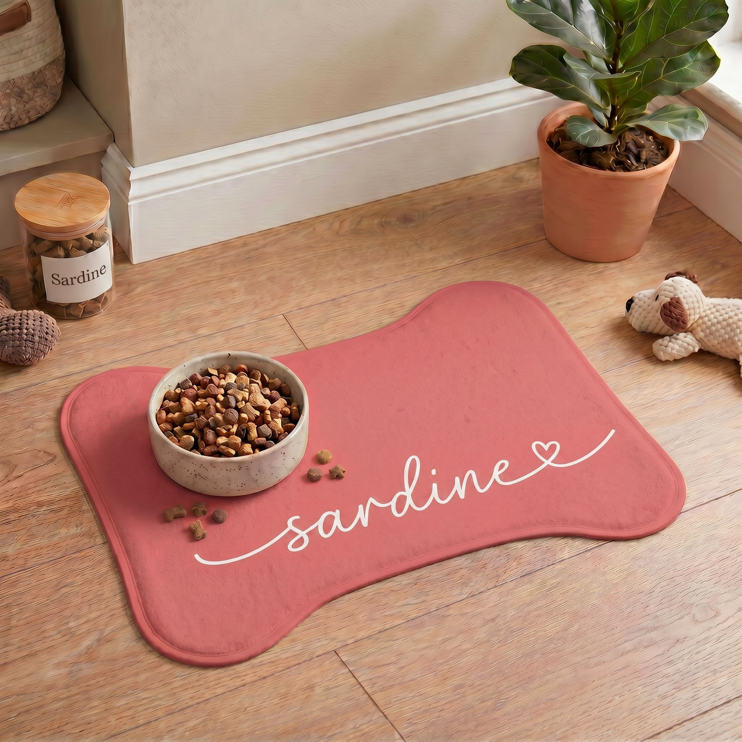 Personalized Salmon Pink Dog Food Mat