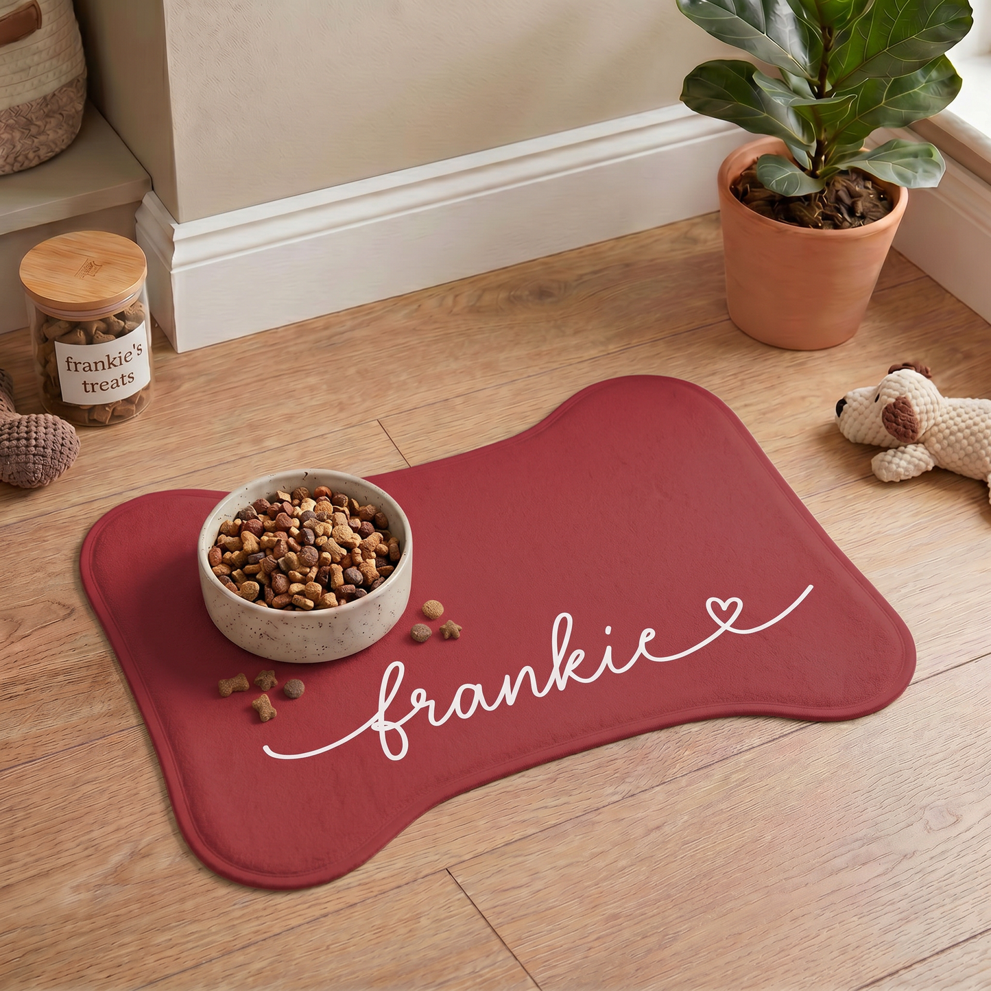 Personalized Red Dog Food Mat