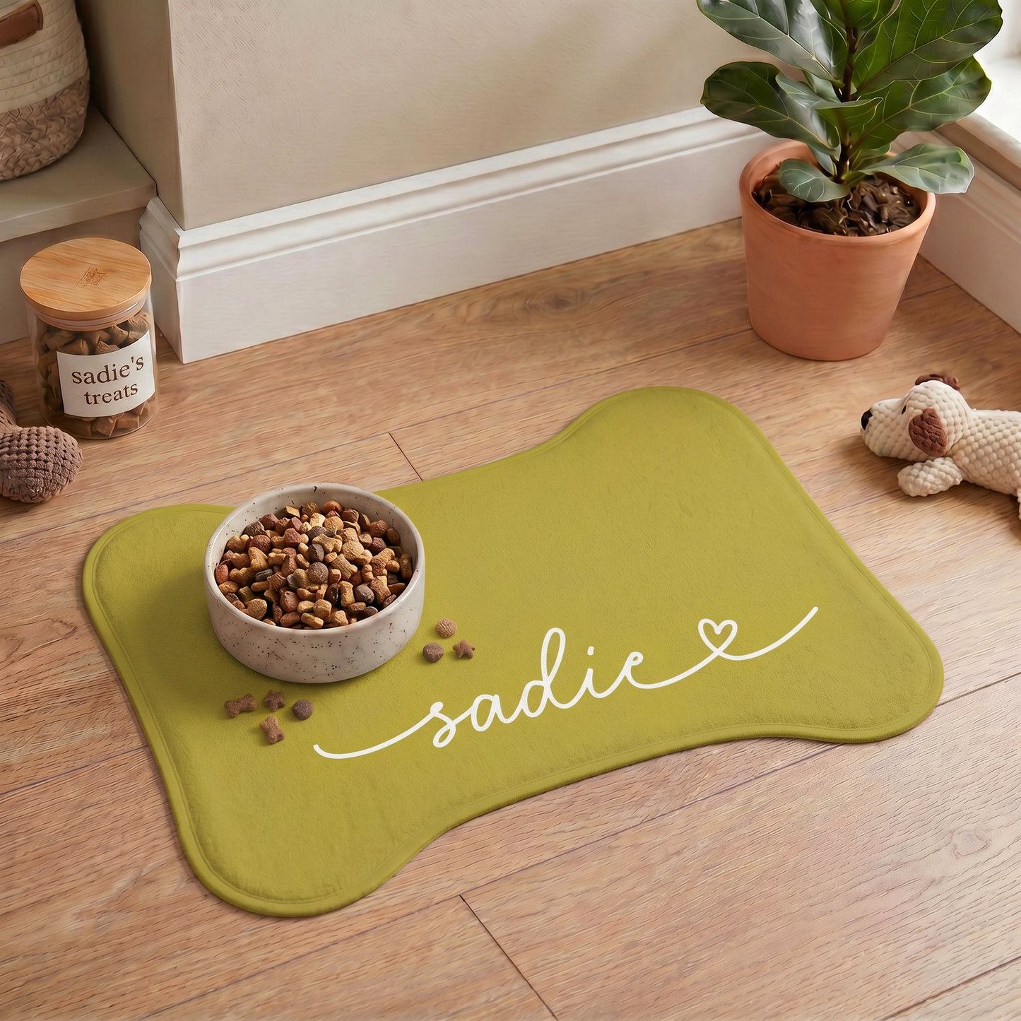 Personalized Mustard Dog Food Mat