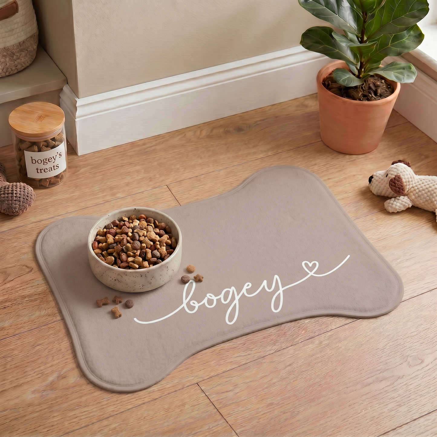 Personalized Beige Dog Food Mat