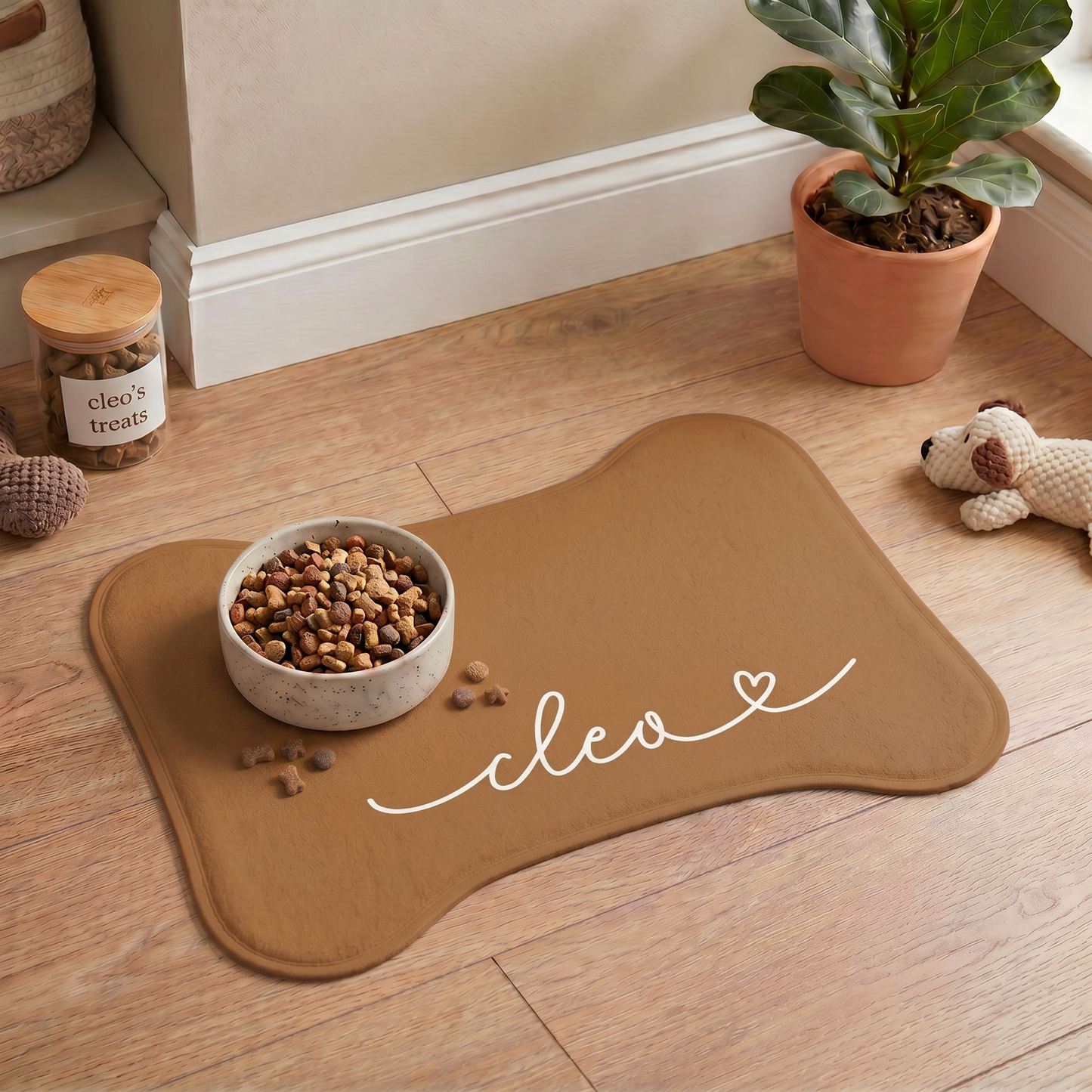 Personalized Cognac Dog Food Mat