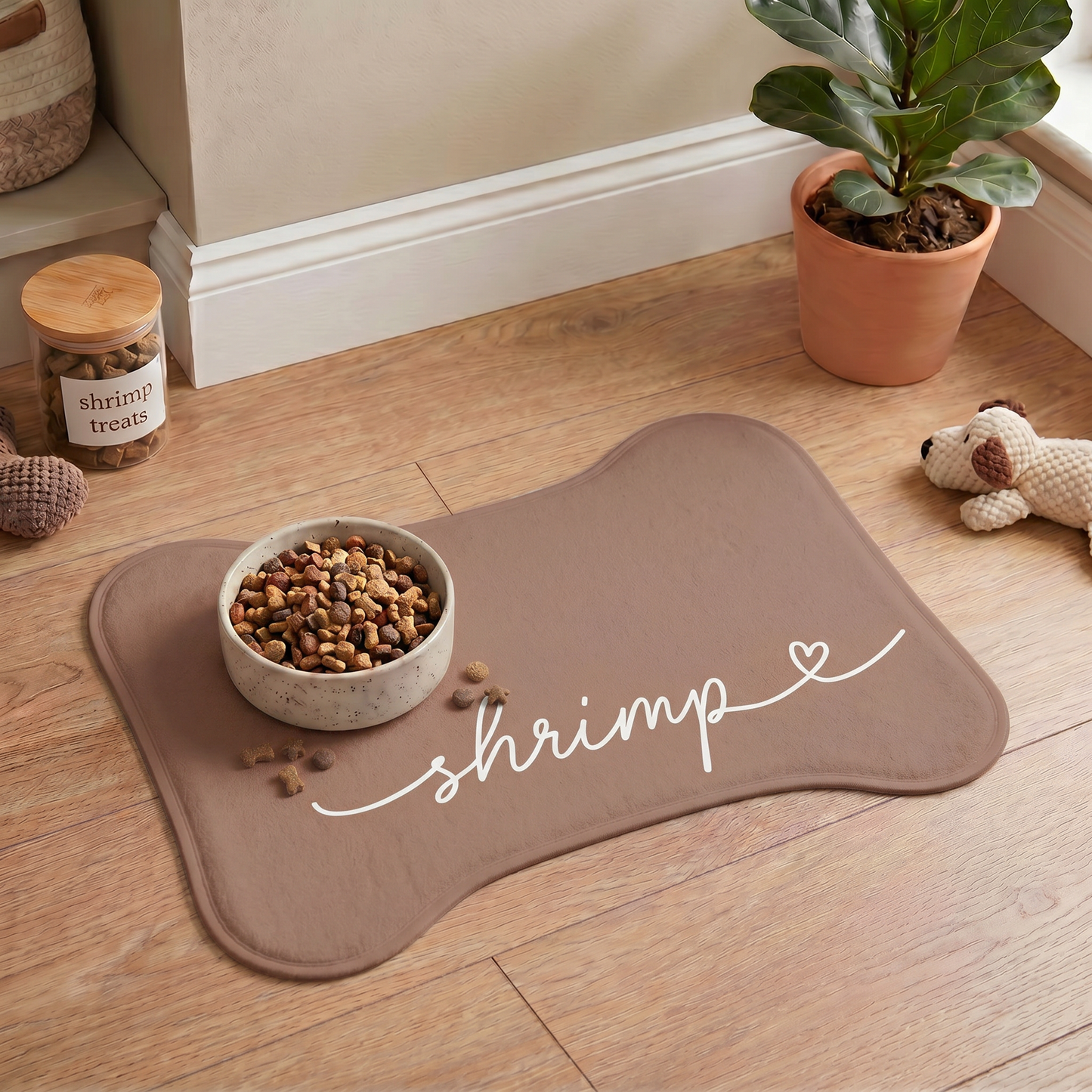 Personalized Light Brown Dog Food Mat