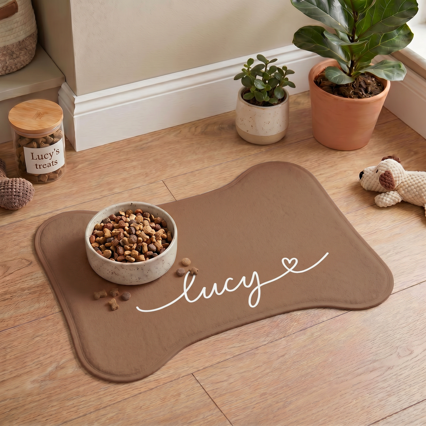 Personalized Caramel Dog Food Mat