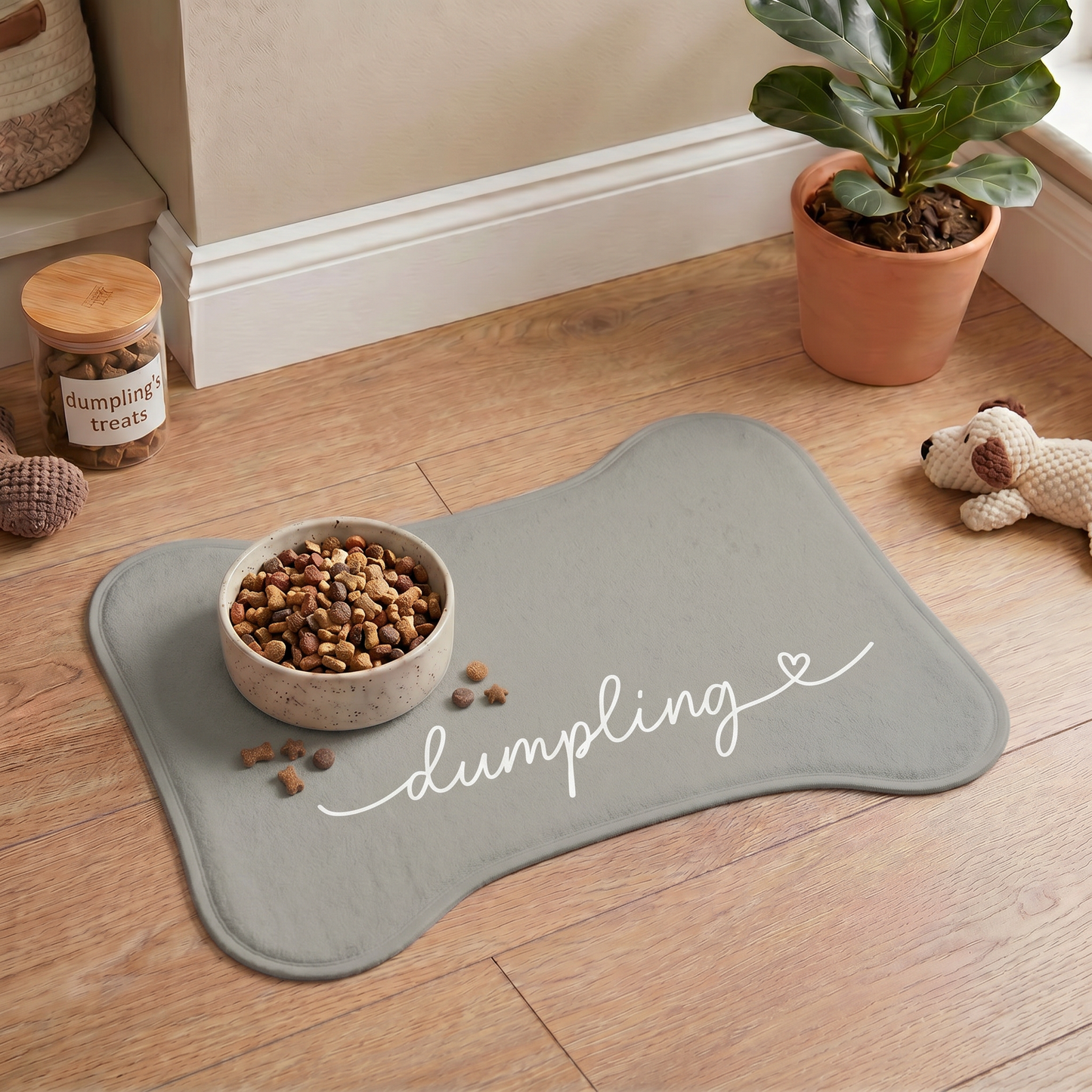 Personalized Stone Grey Dog Food Mat