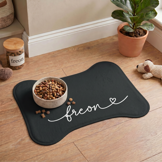 Personalized Black Dog Food Mat