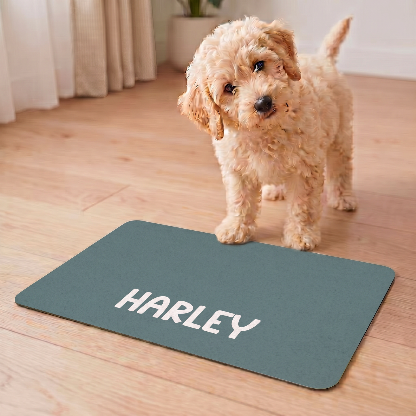 Personalized Petrol Blue Dog Food Mat | Custom Dog Placemat