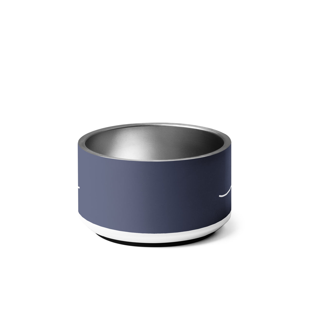 Back of the 18 oz navy blue personalized dog bowl