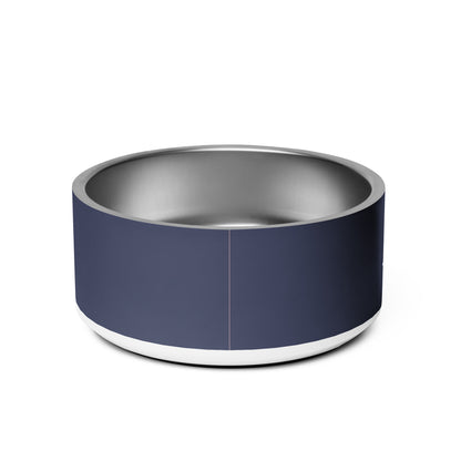 Back of the 32 oz navy blue personalized dog bowl