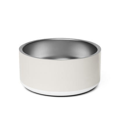 Back of the off-white modern personalized dog bowl 32 oz