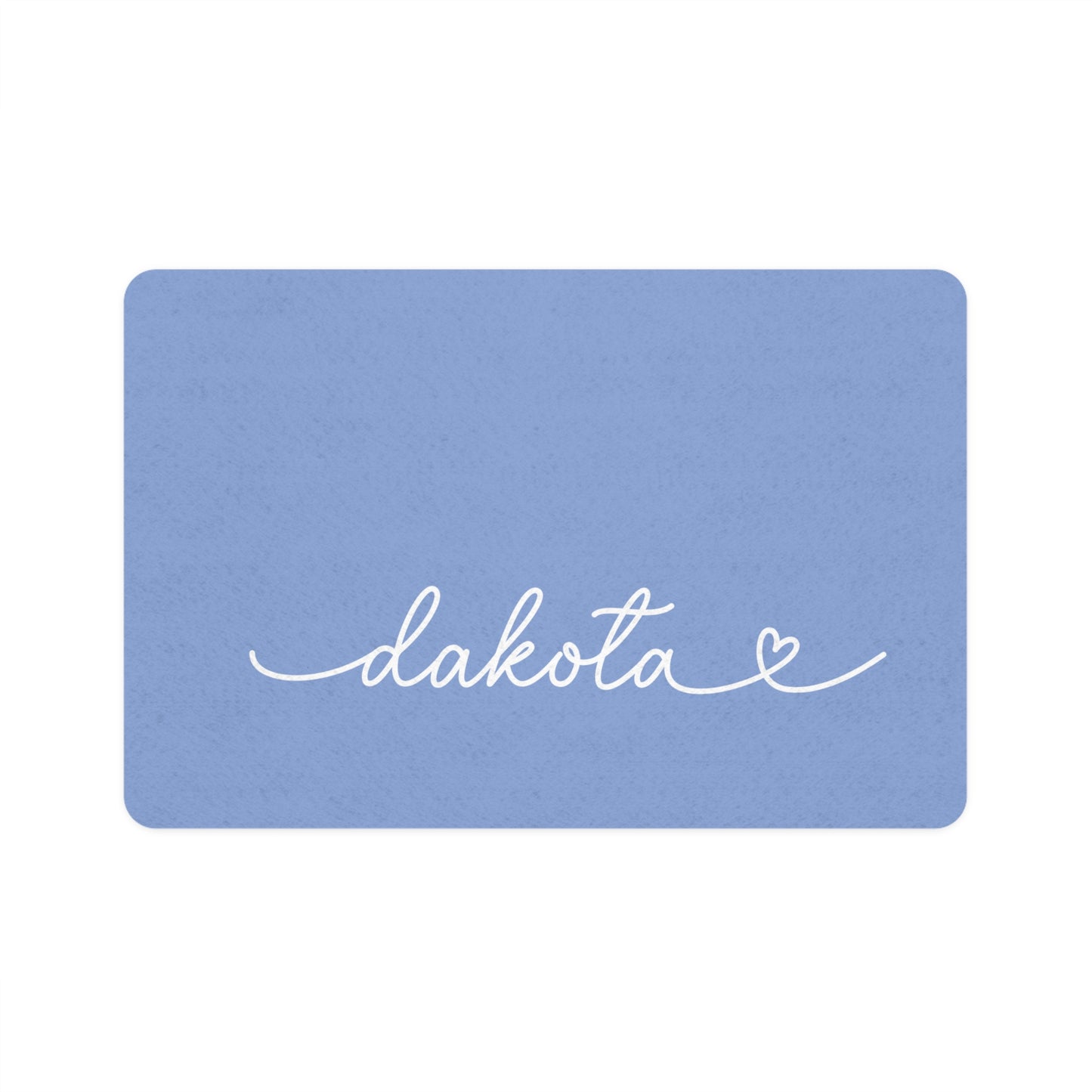Personalized lilac dog food mat with pet name in handwritten script