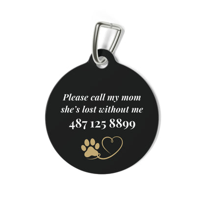 Back of the moon and star pet tag showing a safety message and space for a phone number