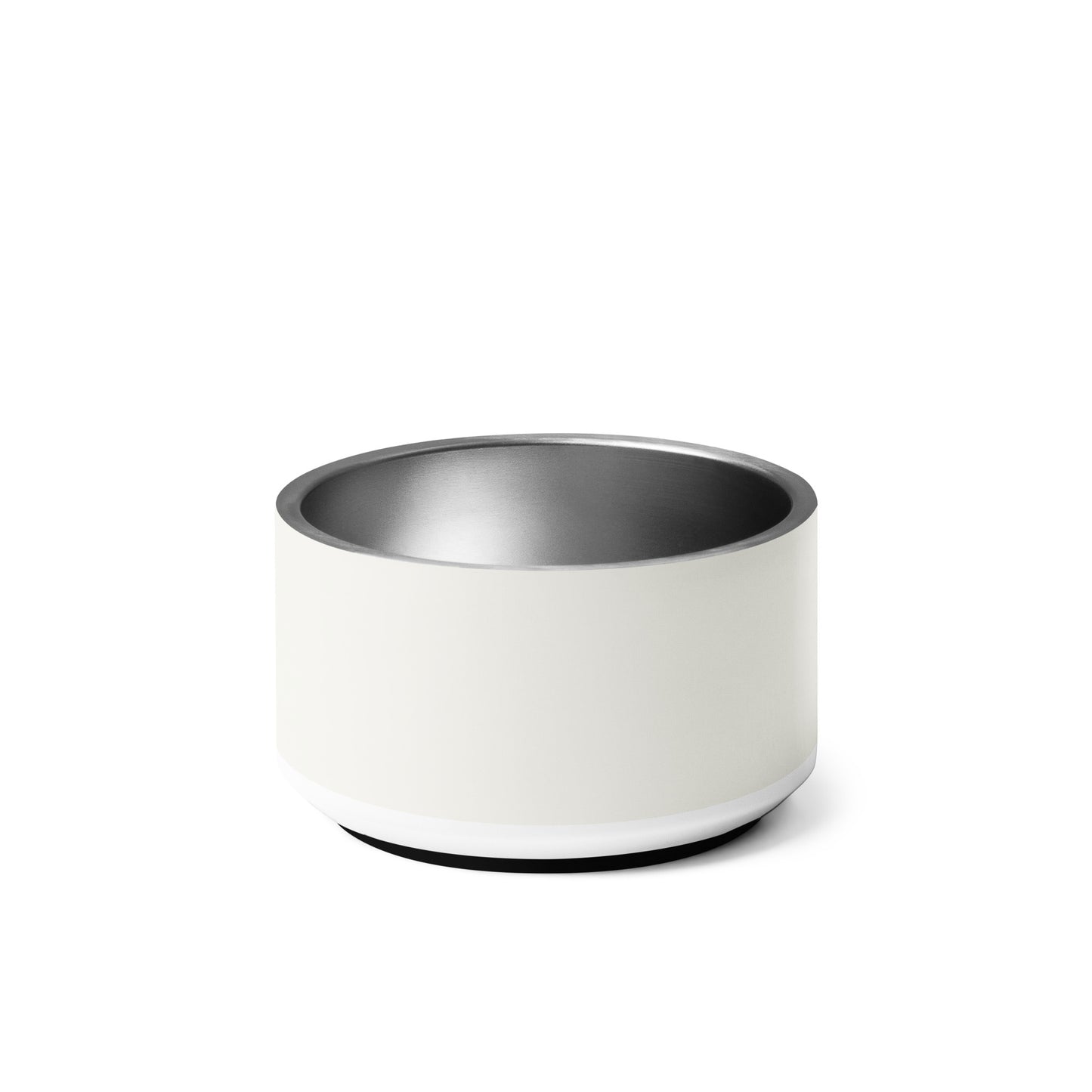Personalized off-white stainless steel dog bowl, 18 oz, back view showing double-wall construction
