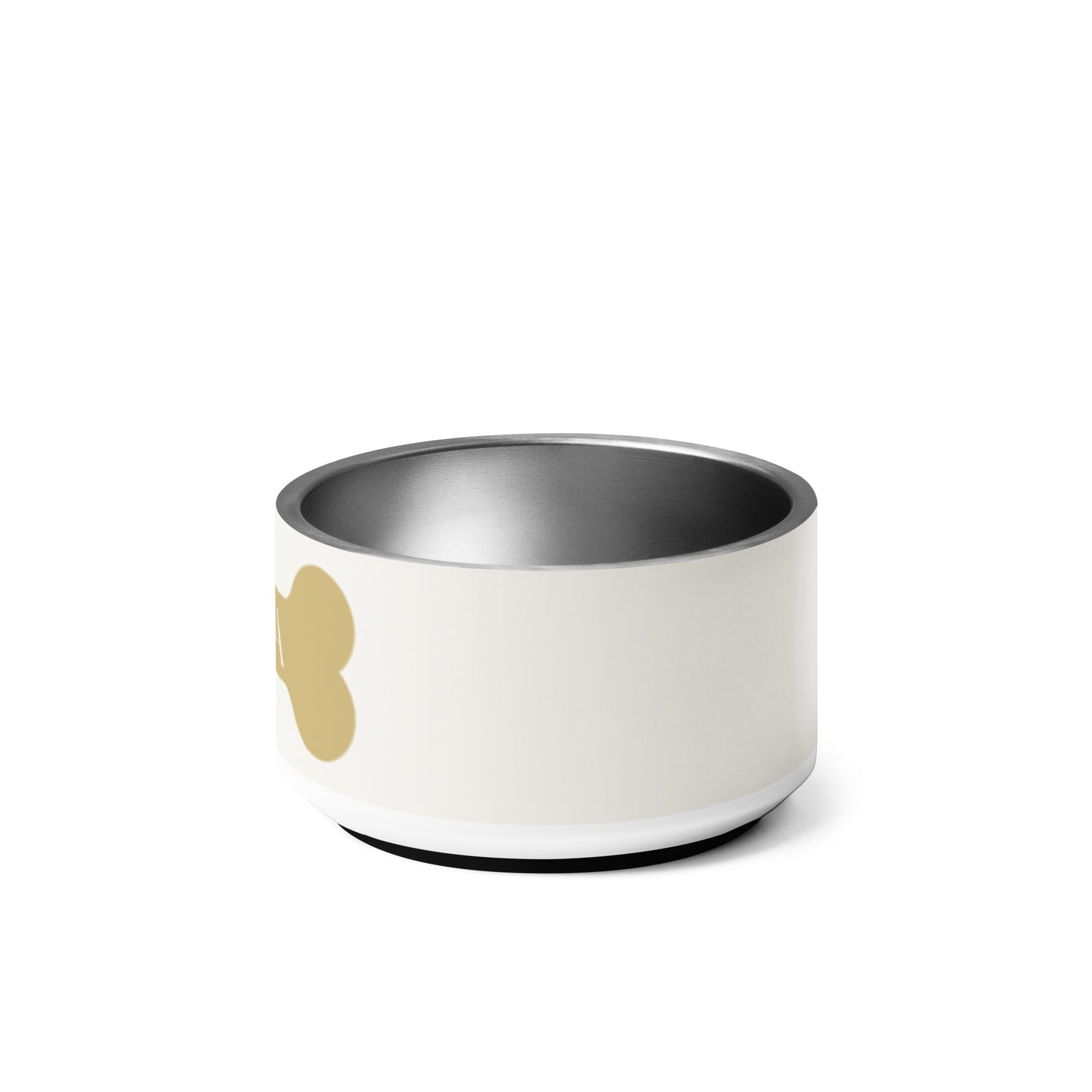 Personalized off-white stainless steel dog bowl, 18 oz, left side view