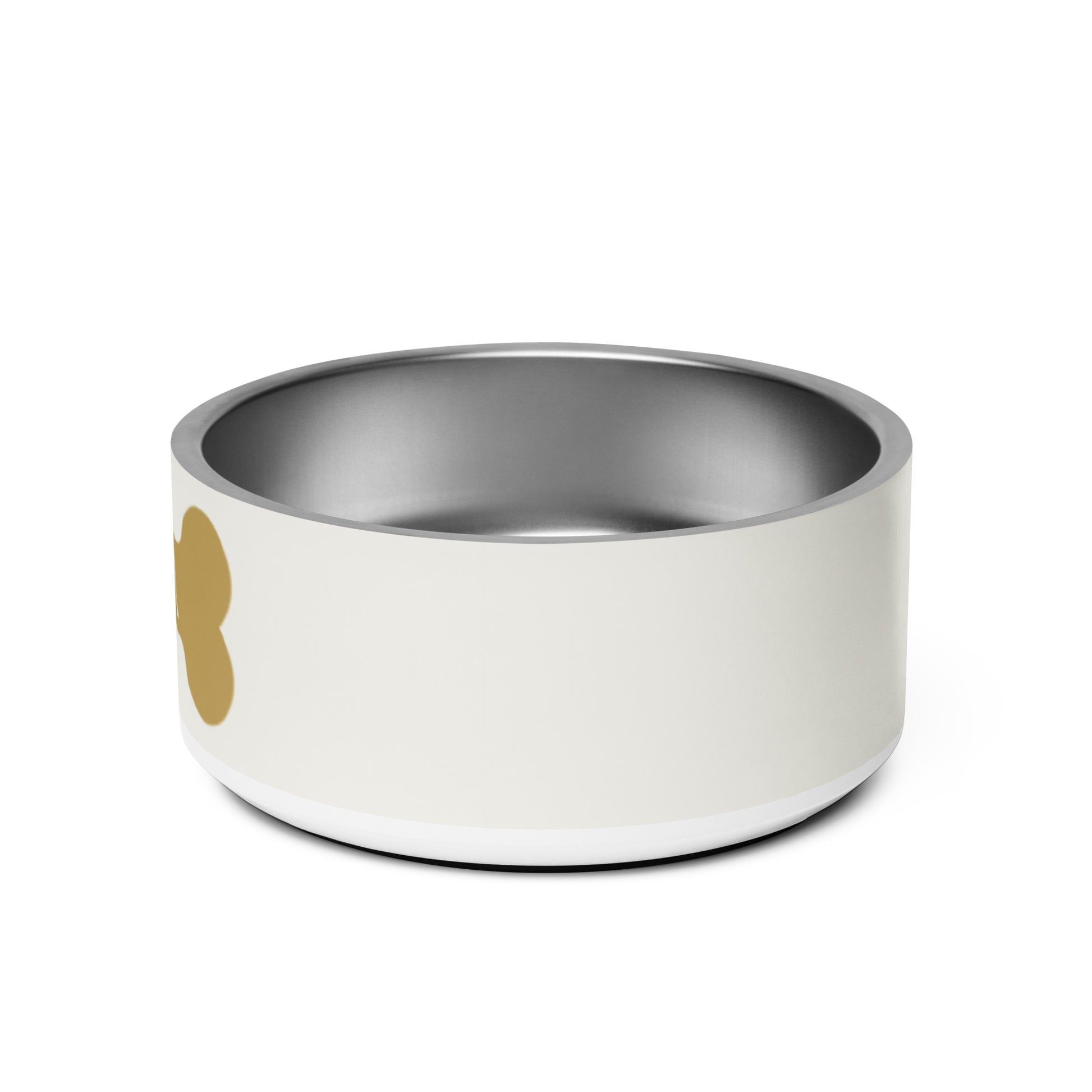 Personalized off-white stainless steel dog bowl, 32 oz, left side view