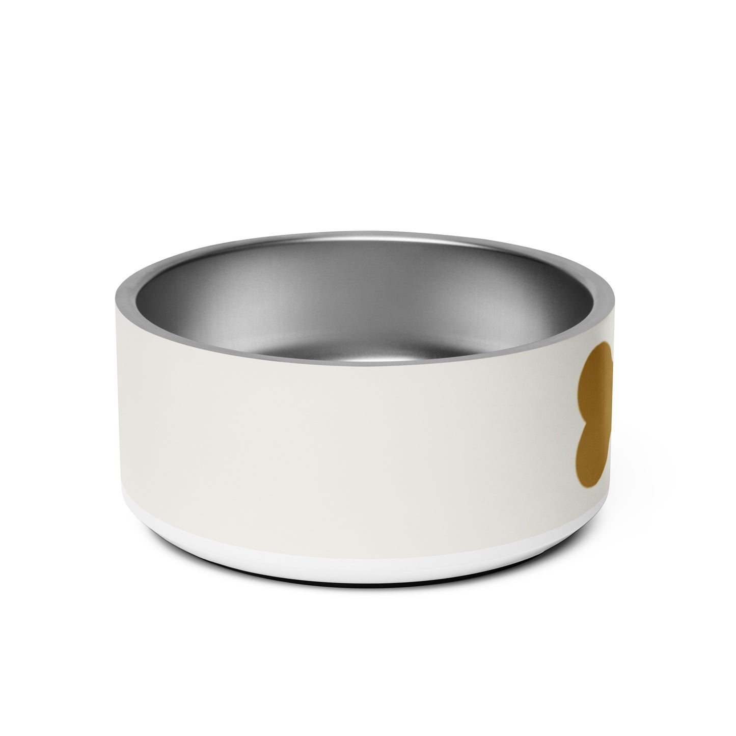 Personalized off-white stainless steel dog bowl, 32 oz, right side view
