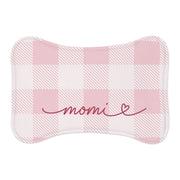 Pink Checkered Personalized Dog Bowl Mat – Bone Shaped Pet Feeding Mat