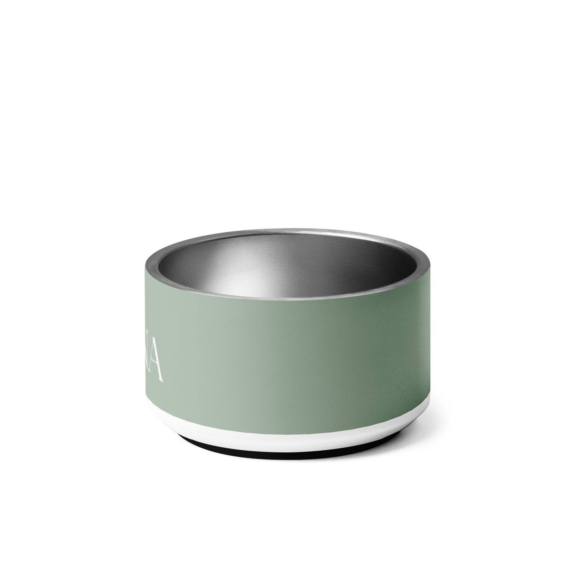 Personalized thyme green dog bowl, 18 oz, left side view