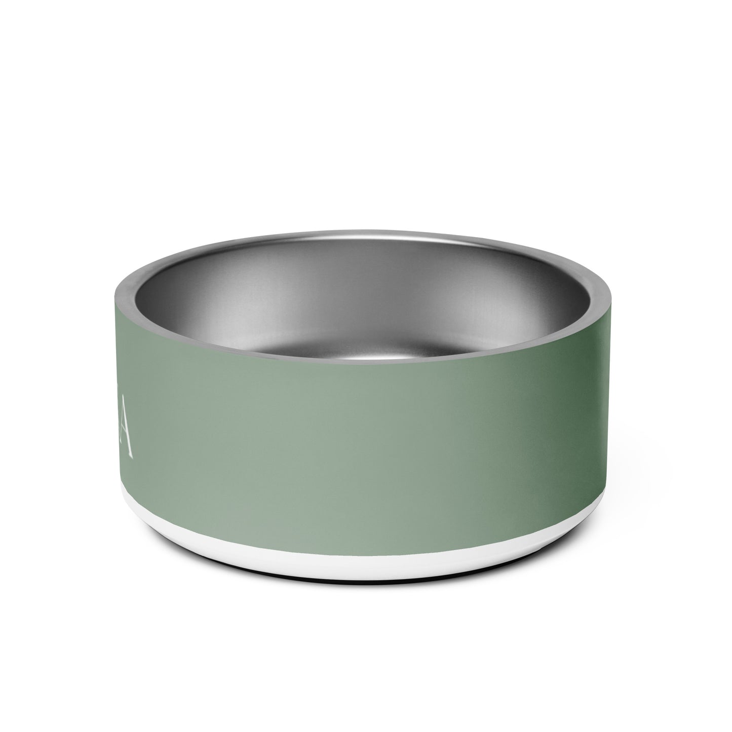Personalized thyme green dog bowl, 32 oz, left side view