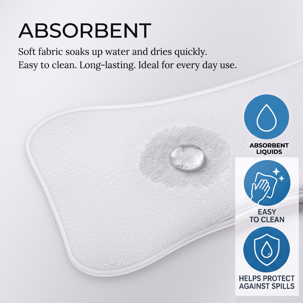 Absorbent pet feeding mat: soft fabric soaks up water and dries quickly, easy to clean and helps protect against spills
