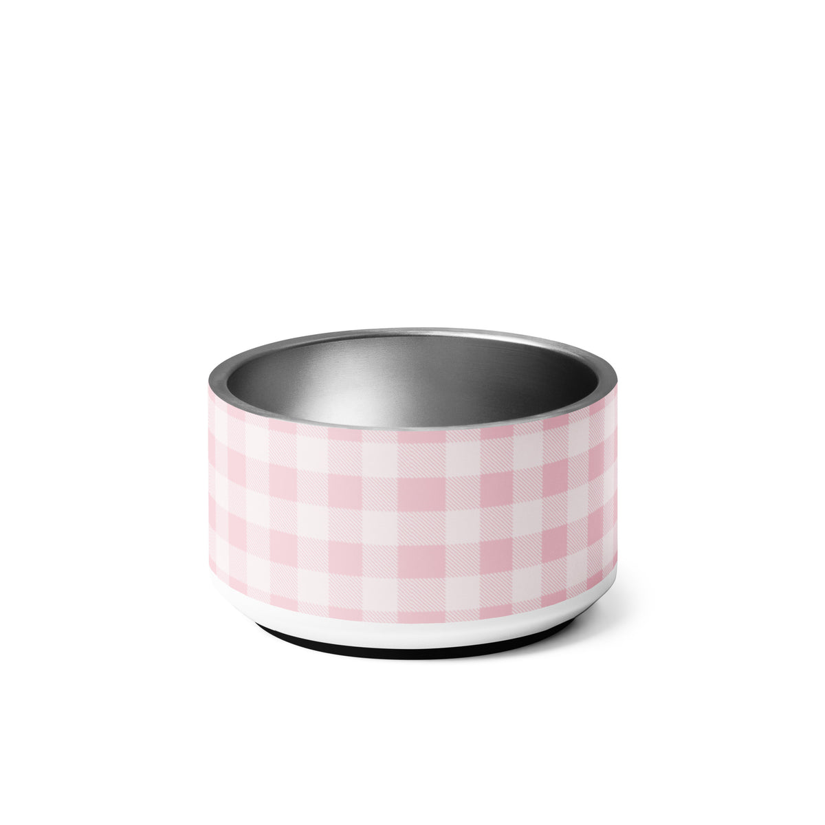 Back of the 18 oz pink checkered personalized dog bowl