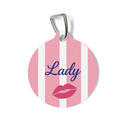 Pink Stripe Kiss Personalized Dog Tag – Custom Name Pet ID Tag