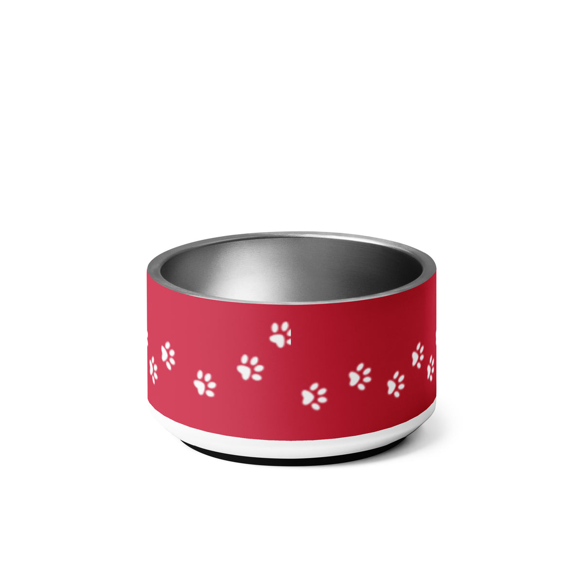 Back of the 18 oz red paw print personalized dog bowl