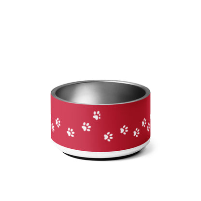 Back of the 18 oz red paw print personalized dog bowl
