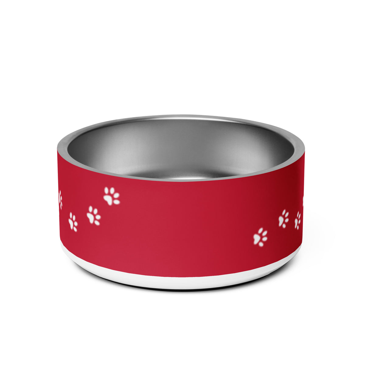 Back of the 32 oz red paw print personalized dog bowl