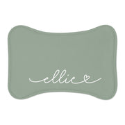 Sage Green Personalized Dog Bowl Mat – Bone Shaped Pet Feeding Mat