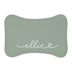 Sage Green Personalized Dog Bowl Mat – Bone Shaped Pet Feeding Mat