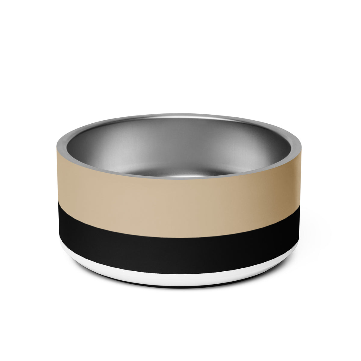 Back of the tan and black two-tone personalized dog bowl 32 oz