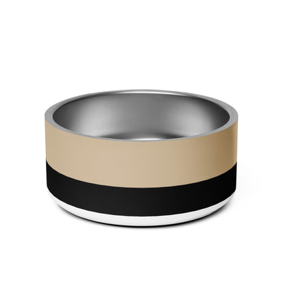 Back of the tan and black two-tone personalized dog bowl 32 oz
