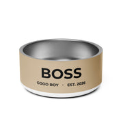 Tan Good Boy Personalized Dog Bowl – Custom Name Stainless Steel Dog Food & Water Bowl