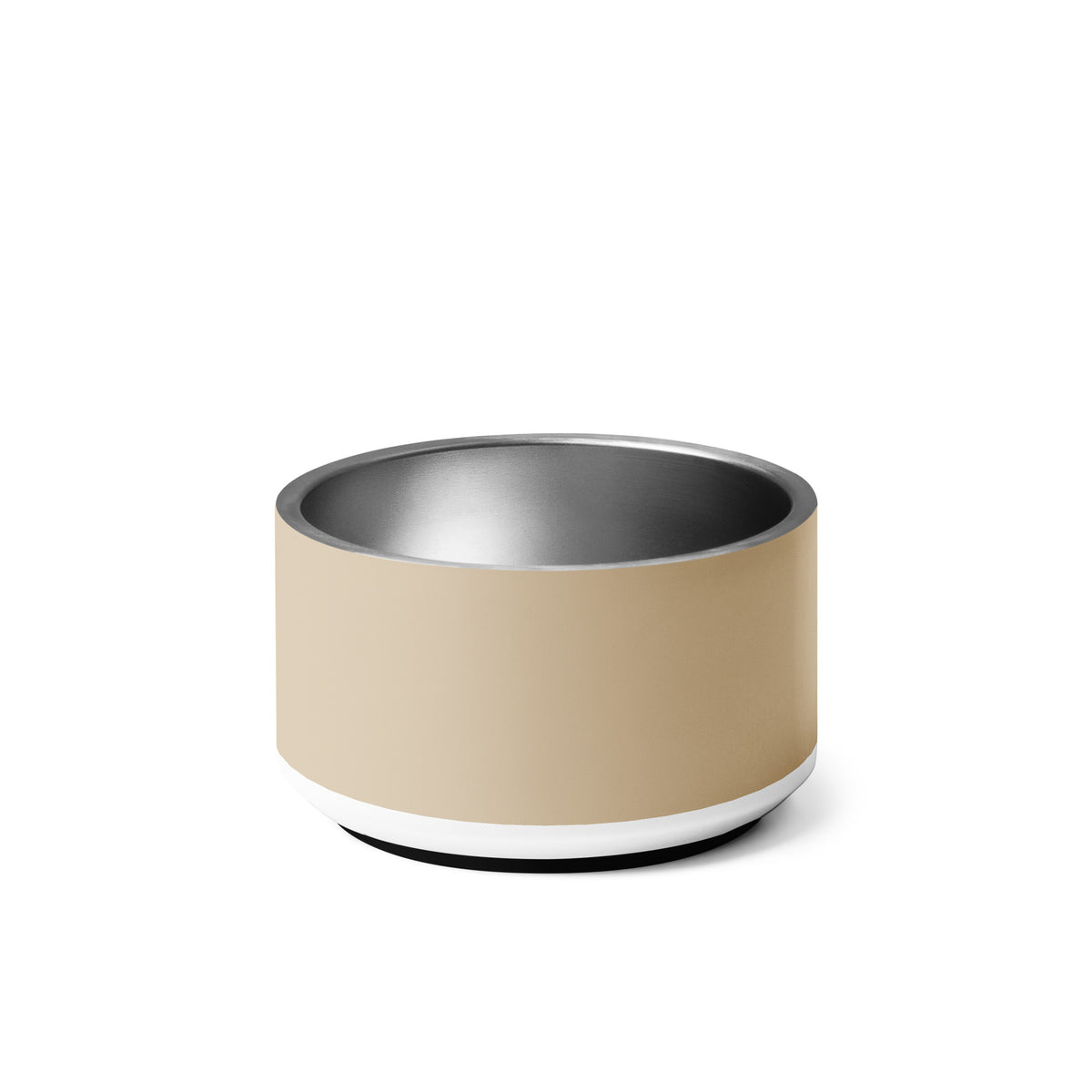 Back of the tan modern personalized dog bowl 18 oz