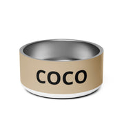 Tan Modern Personalized Dog Bowl – Custom Name Stainless Steel Dog Food & Water Bowl
